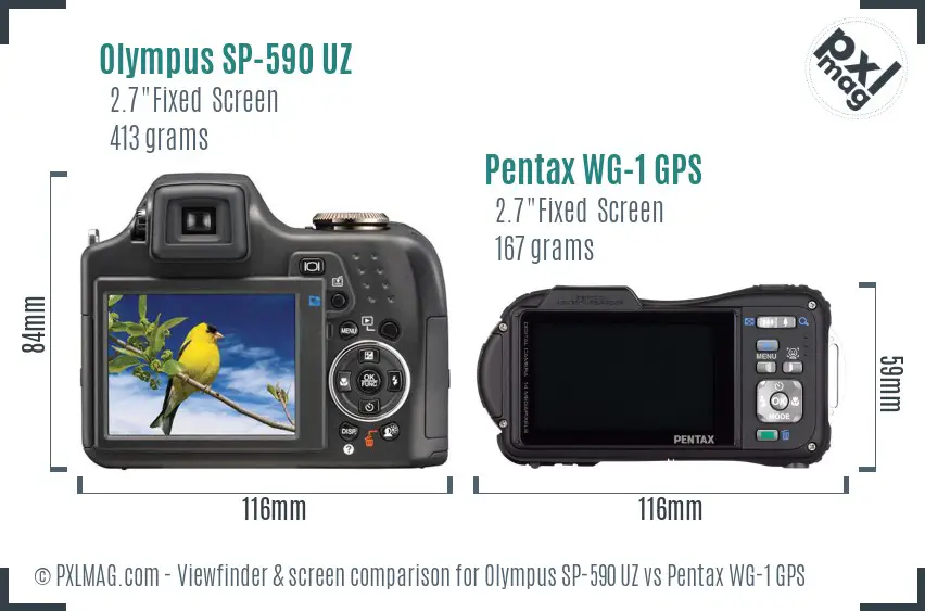 Olympus SP-590 UZ vs Pentax WG-1 GPS Screen and Viewfinder comparison