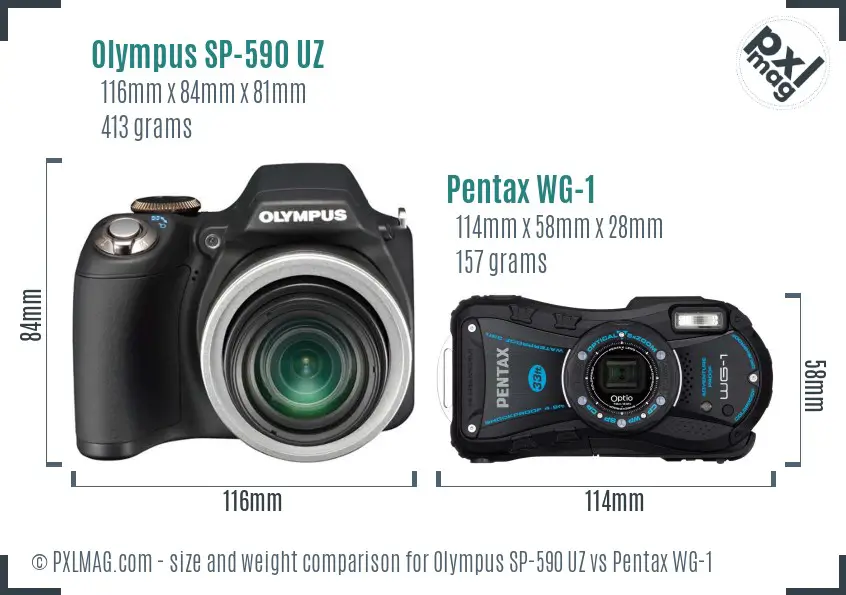 Olympus SP-590 UZ vs Pentax WG-1 size comparison