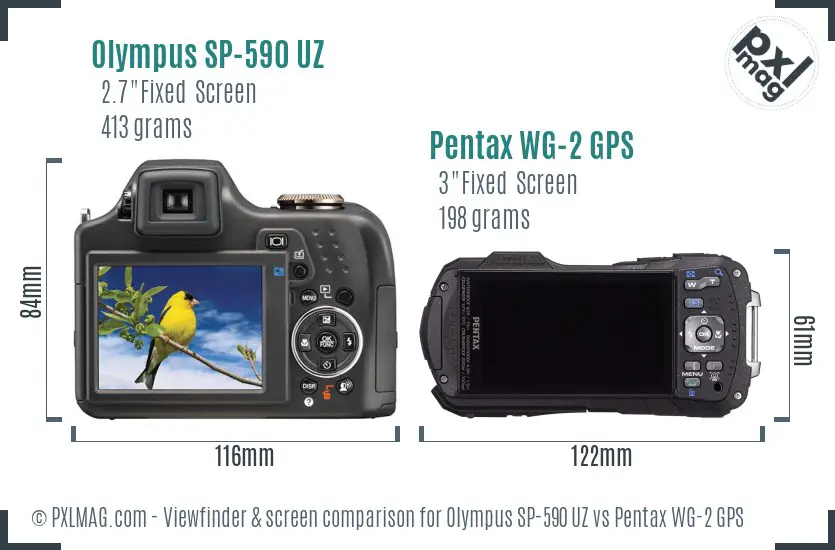 Olympus SP-590 UZ vs Pentax WG-2 GPS Screen and Viewfinder comparison
