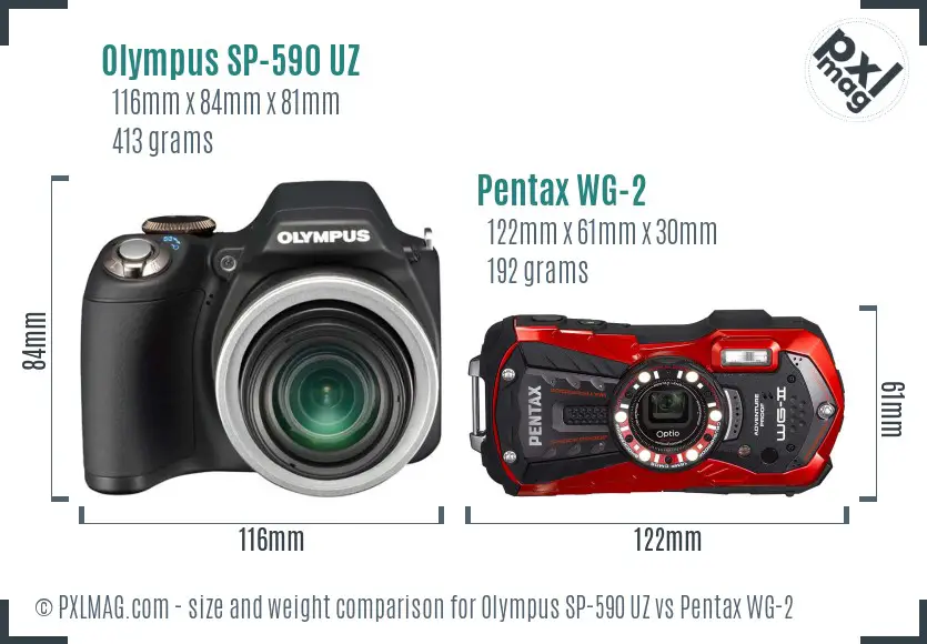Olympus SP-590 UZ vs Pentax WG-2 size comparison
