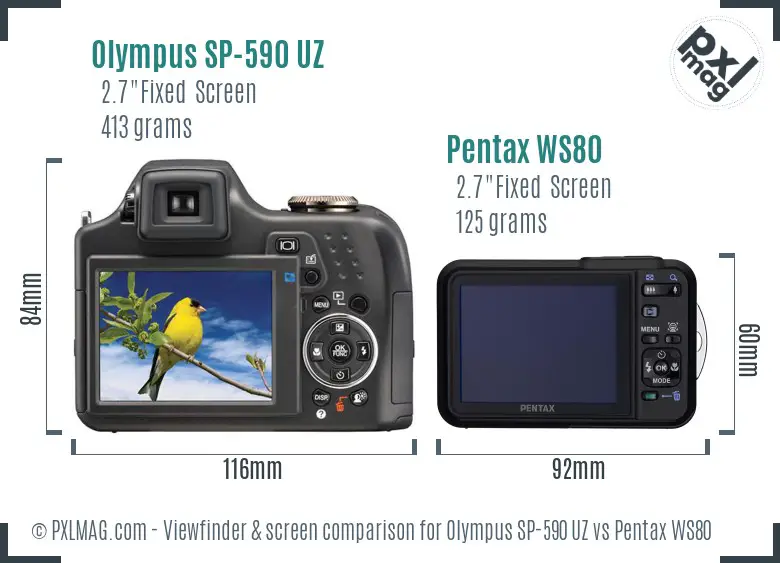 Olympus SP-590 UZ vs Pentax WS80 Screen and Viewfinder comparison