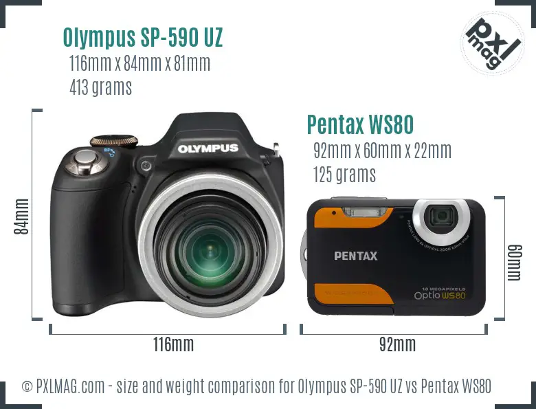 Olympus SP-590 UZ vs Pentax WS80 size comparison
