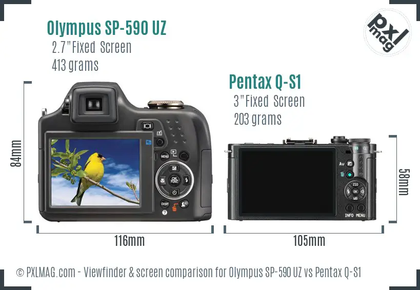 Olympus SP-590 UZ vs Pentax Q-S1 Screen and Viewfinder comparison