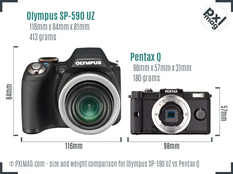 Olympus SP-590 UZ vs Pentax Q size comparison