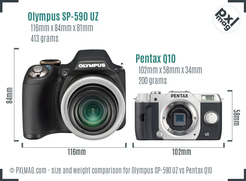 Olympus SP-590 UZ vs Pentax Q10 size comparison