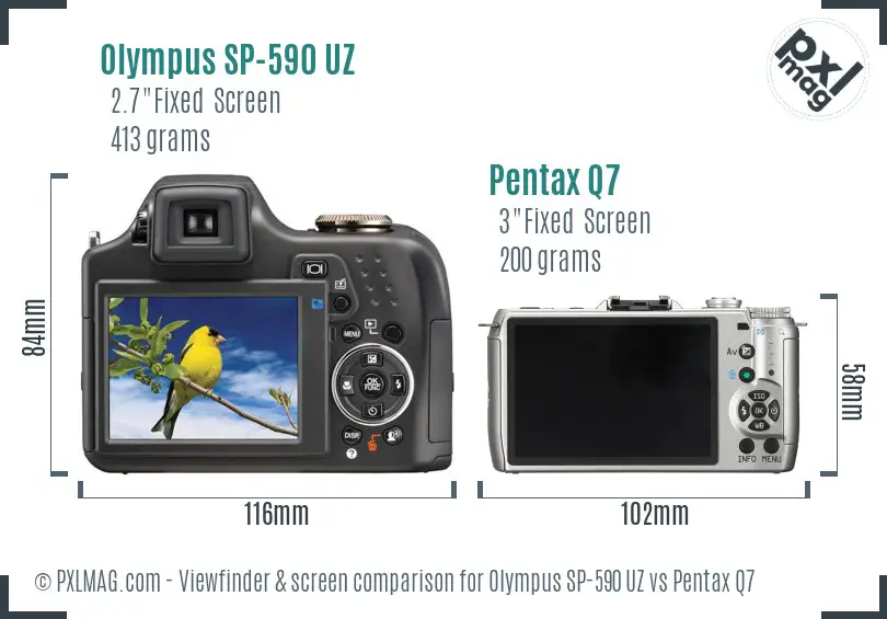 Olympus SP-590 UZ vs Pentax Q7 Screen and Viewfinder comparison