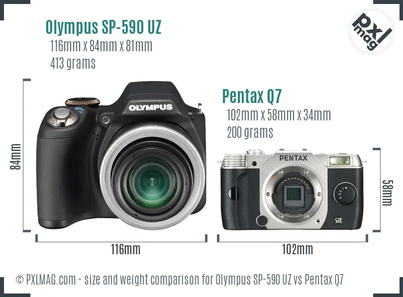 Olympus SP-590 UZ vs Pentax Q7 size comparison