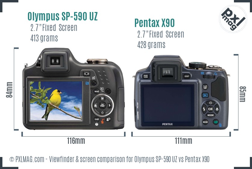 Olympus SP-590 UZ vs Pentax X90 Screen and Viewfinder comparison