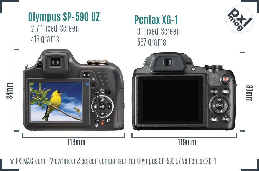 Olympus SP-590 UZ vs Pentax XG-1 Screen and Viewfinder comparison