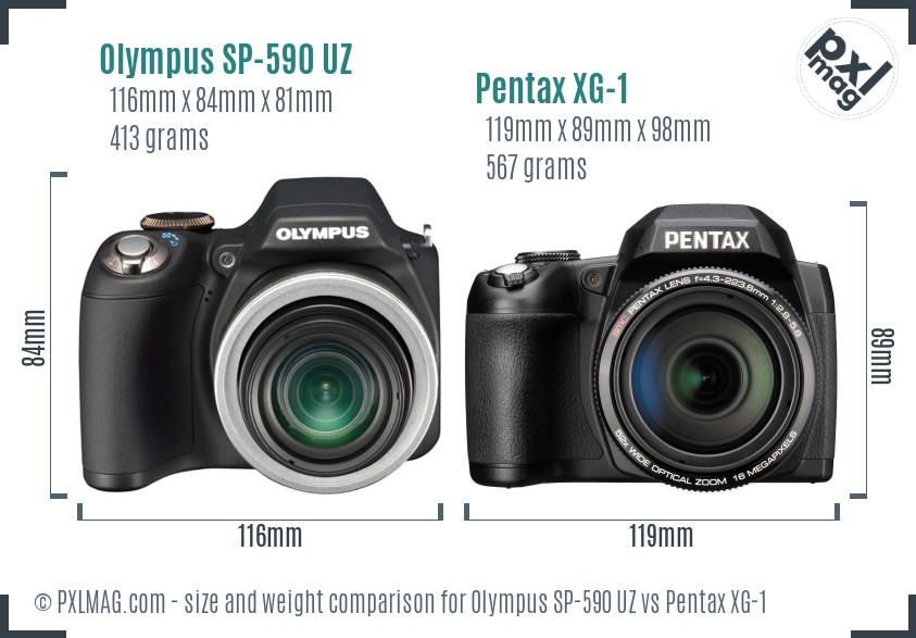 Olympus SP-590 UZ vs Pentax XG-1 size comparison