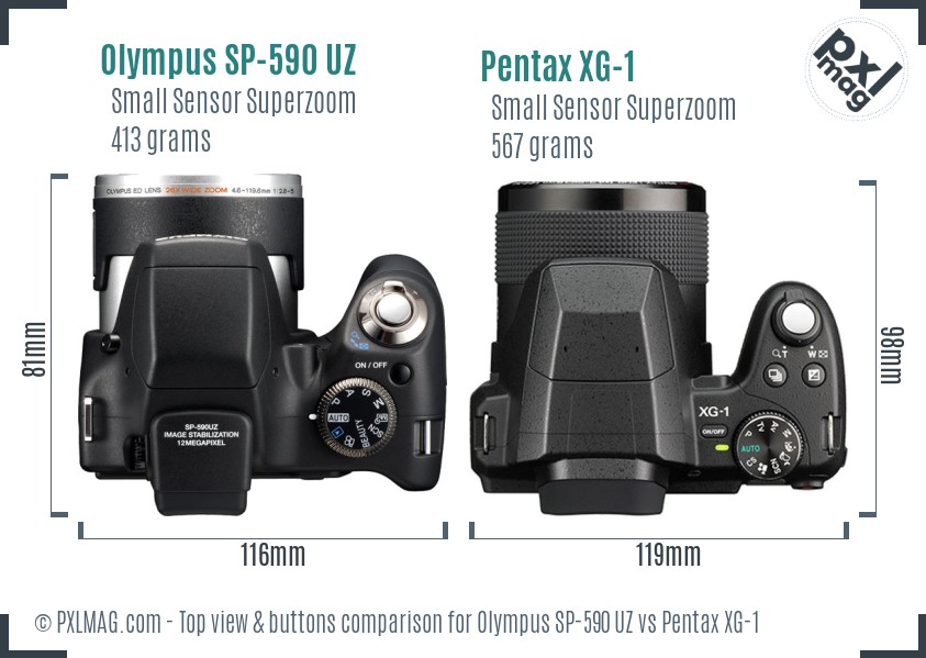 Olympus SP-590 UZ vs Pentax XG-1 top view buttons comparison