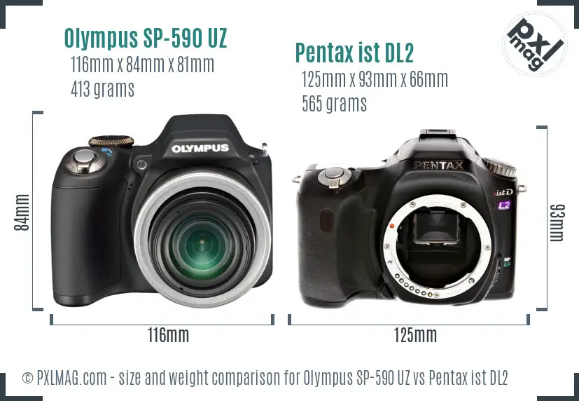 Olympus SP-590 UZ vs Pentax ist DL2 size comparison