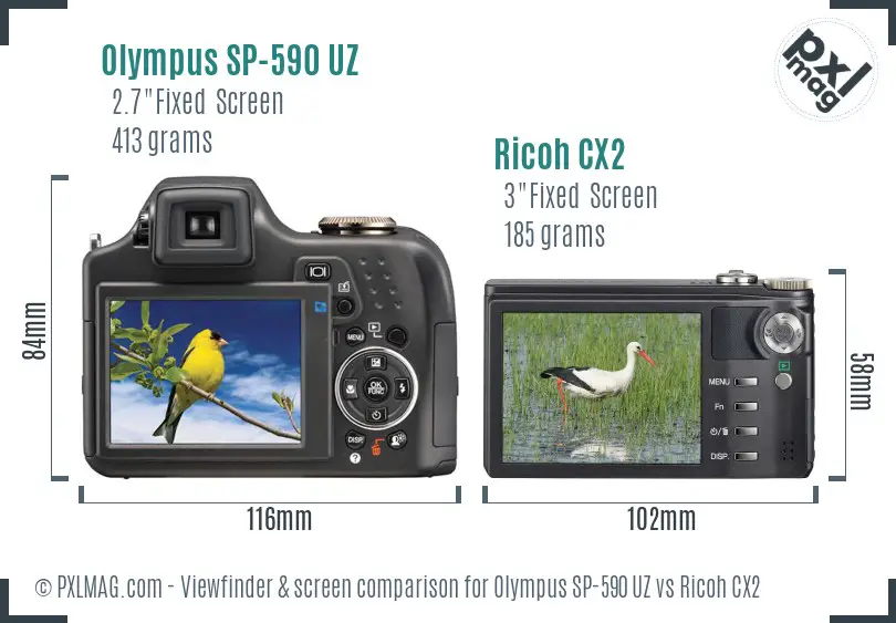 Olympus SP-590 UZ vs Ricoh CX2 Screen and Viewfinder comparison