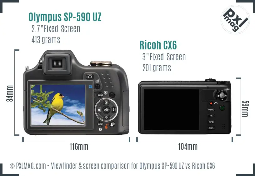 Olympus SP-590 UZ vs Ricoh CX6 Screen and Viewfinder comparison Olympus SP-590 UZ vs Ricoh CX6 Screen and Viewfinder comparison