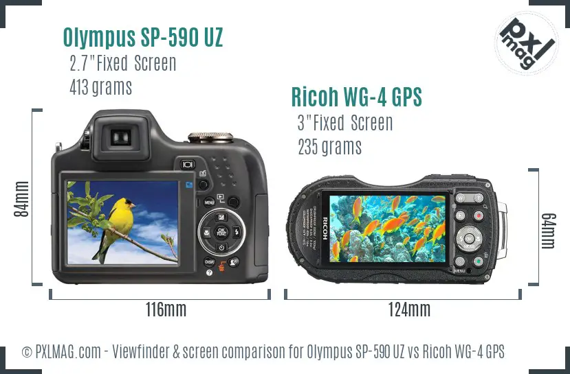 Olympus SP-590 UZ vs Ricoh WG-4 GPS Screen and Viewfinder comparison