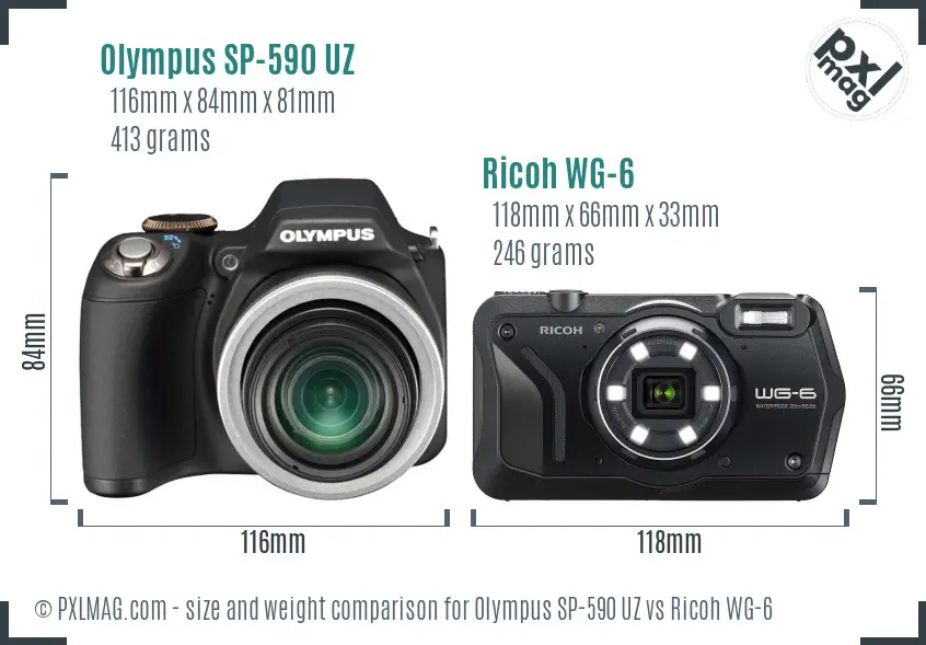 Olympus SP-590 UZ vs Ricoh WG-6 size comparison Olympus SP-590 UZ vs Ricoh WG-6 size comparison