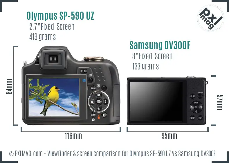 Olympus SP-590 UZ vs Samsung DV300F Screen and Viewfinder comparison