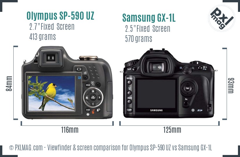 Olympus SP-590 UZ vs Samsung GX-1L Screen and Viewfinder comparison