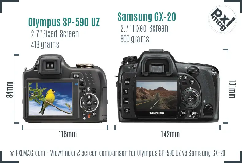 Olympus SP-590 UZ vs Samsung GX-20 Screen and Viewfinder comparison