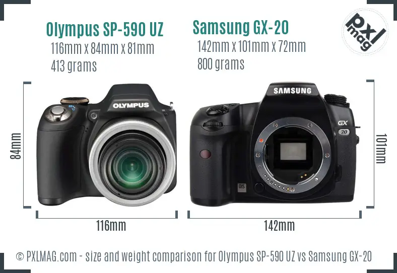 Olympus SP-590 UZ vs Samsung GX-20 size comparison