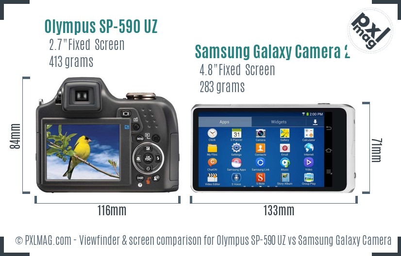 Olympus SP-590 UZ vs Samsung Galaxy Camera 2 Screen and Viewfinder comparison