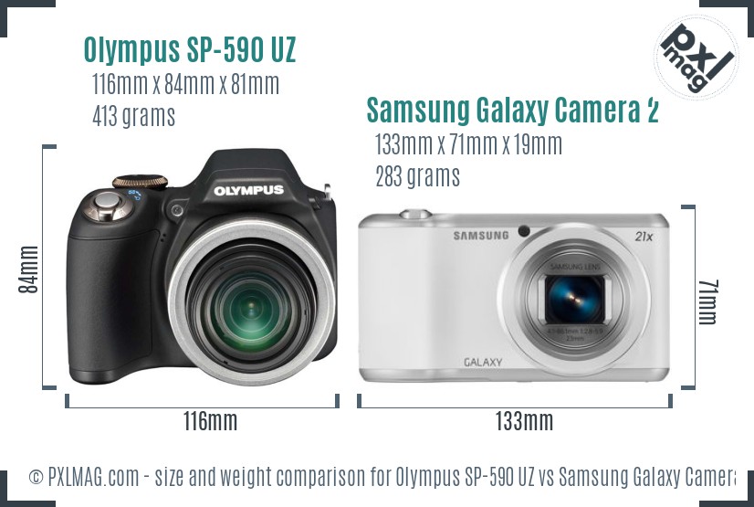 Olympus SP-590 UZ vs Samsung Galaxy Camera 2 size comparison