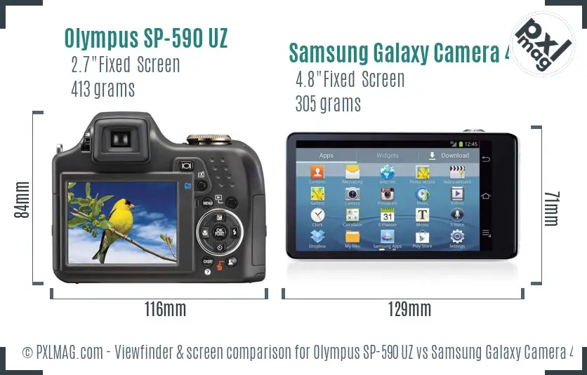 Olympus SP-590 UZ vs Samsung Galaxy Camera 4G Screen and Viewfinder comparison