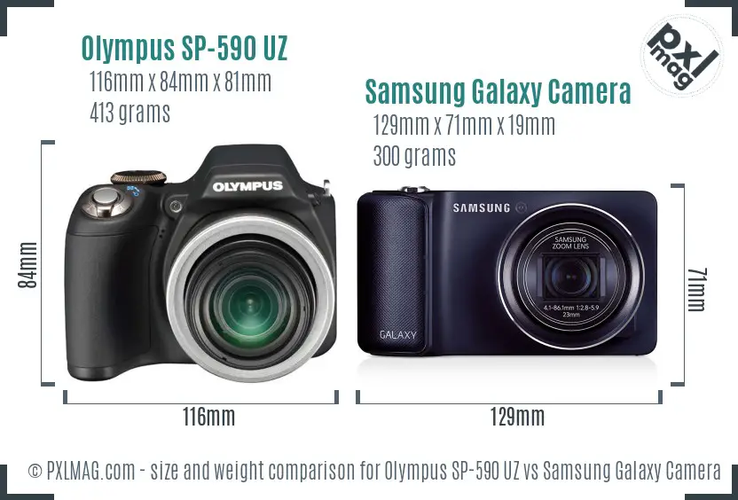 Olympus SP-590 UZ vs Samsung Galaxy Camera size comparison