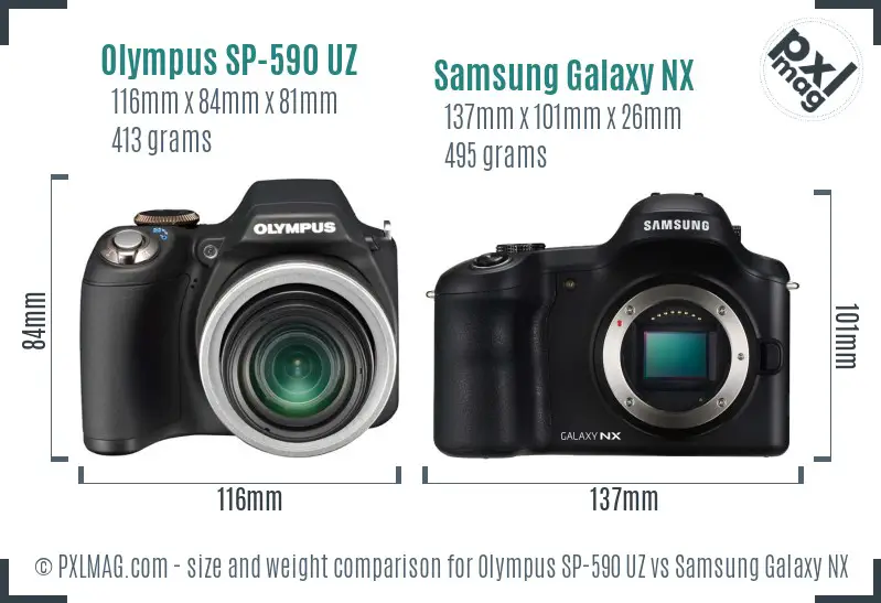 Olympus SP-590 UZ vs Samsung Galaxy NX size comparison Olympus SP-590 UZ vs Samsung Galaxy NX size comparison