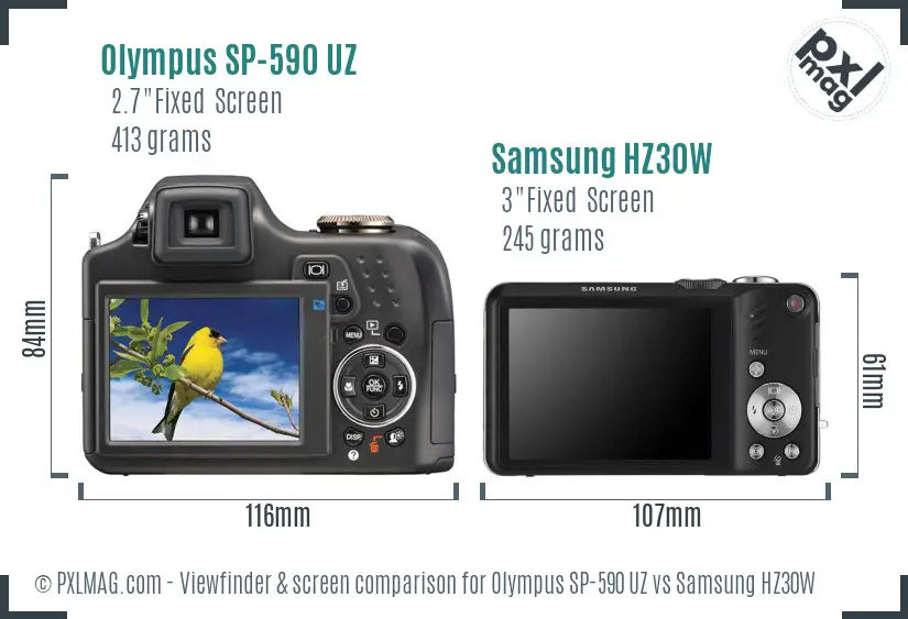 Olympus SP-590 UZ vs Samsung HZ30W Screen and Viewfinder comparison Olympus SP-590 UZ vs Samsung HZ30W Screen and Viewfinder comparison