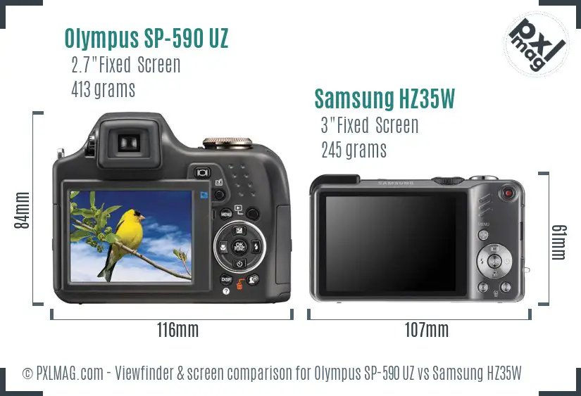 Olympus SP-590 UZ vs Samsung HZ35W Screen and Viewfinder comparison