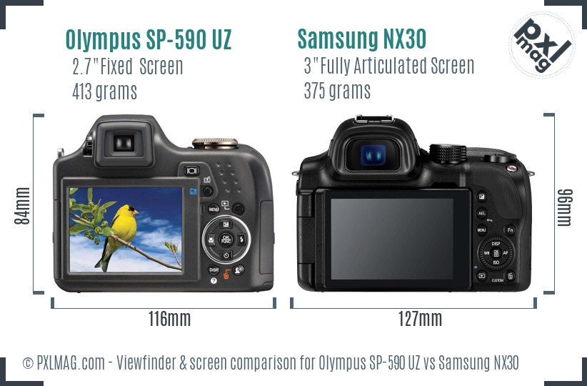 Olympus SP-590 UZ vs Samsung NX30 Screen and Viewfinder comparison
