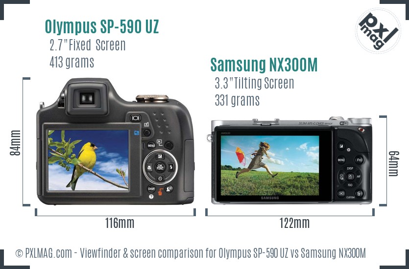 Olympus SP-590 UZ vs Samsung NX300M Screen and Viewfinder comparison