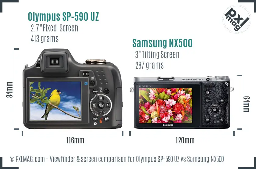 Olympus SP-590 UZ vs Samsung NX500 Screen and Viewfinder comparison