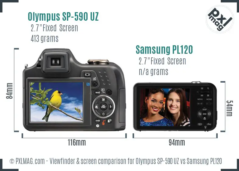 Olympus SP-590 UZ vs Samsung PL120 Screen and Viewfinder comparison