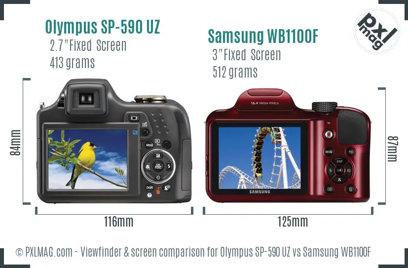Olympus SP-590 UZ vs Samsung WB1100F Screen and Viewfinder comparison