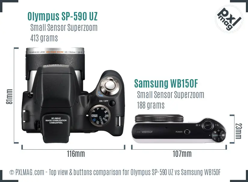 Olympus SP-590 UZ vs Samsung WB150F top view buttons comparison
