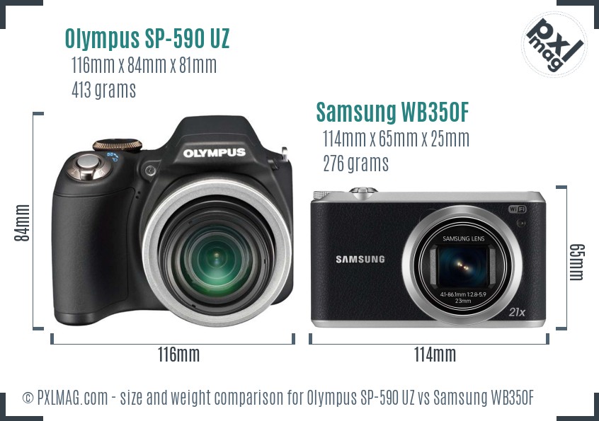 Olympus SP-590 UZ vs Samsung WB350F size comparison