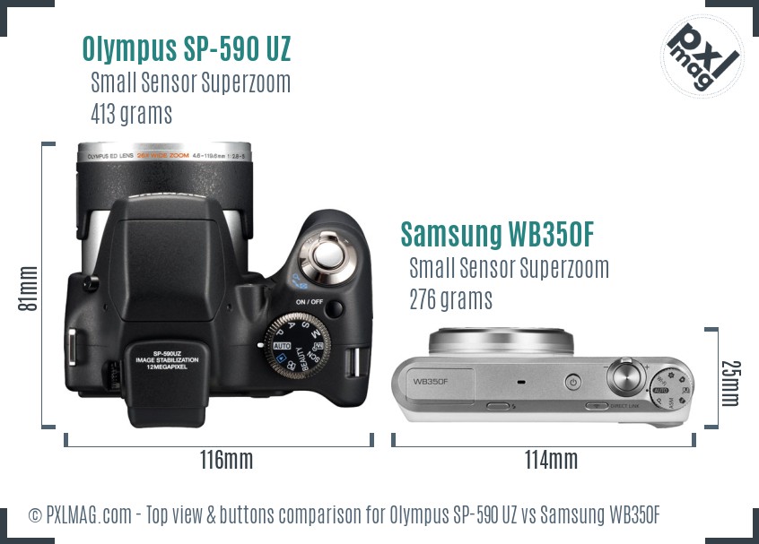 Olympus SP-590 UZ vs Samsung WB350F top view buttons comparison