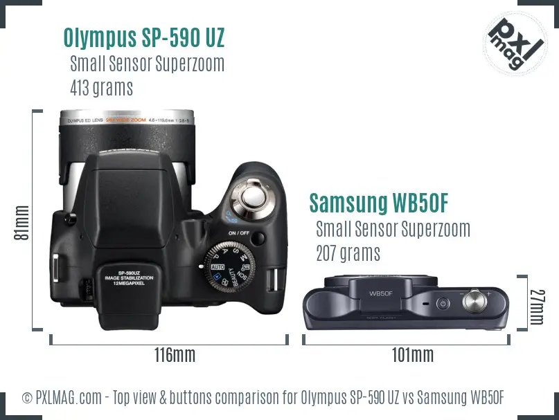Olympus SP-590 UZ vs Samsung WB50F top view buttons comparison