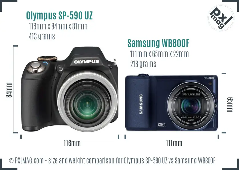 Olympus SP-590 UZ vs Samsung WB800F size comparison Olympus SP-590 UZ vs Samsung WB800F size comparison