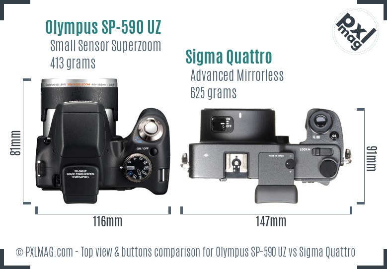 Olympus SP-590 UZ vs Sigma Quattro top view buttons comparison