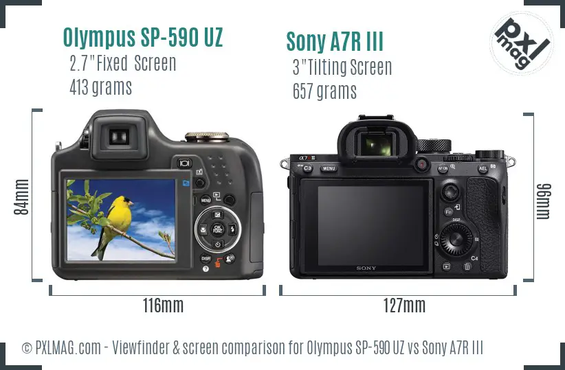 Olympus SP-590 UZ vs Sony A7R III Screen and Viewfinder comparison