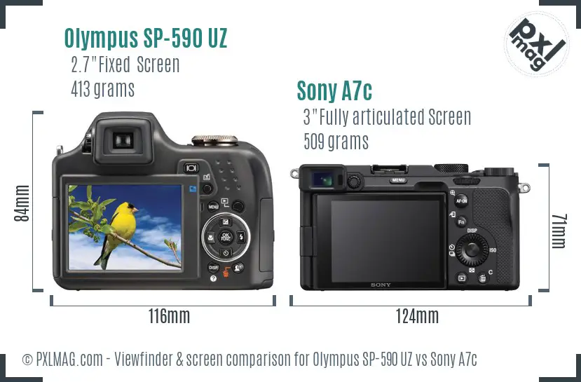 Olympus SP-590 UZ vs Sony A7c Screen and Viewfinder comparison