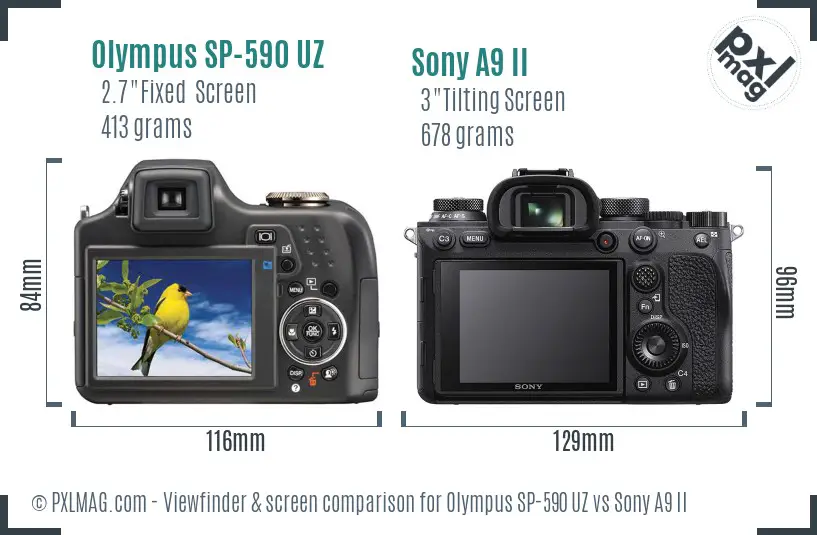 Olympus SP-590 UZ vs Sony A9 II Screen and Viewfinder comparison