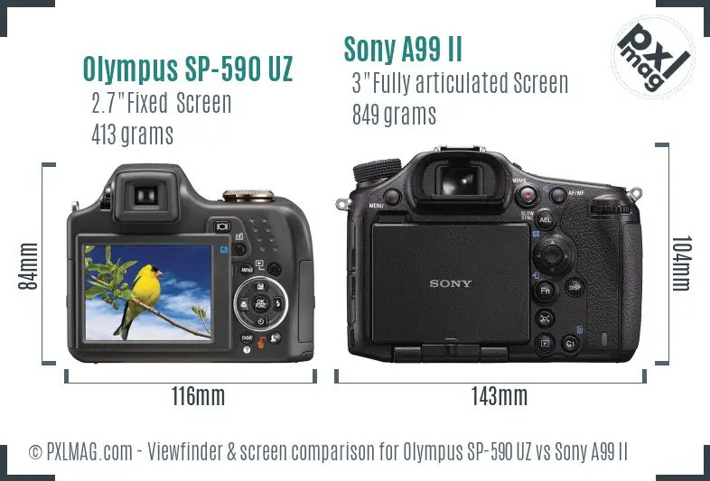 Olympus SP-590 UZ vs Sony A99 II Screen and Viewfinder comparison