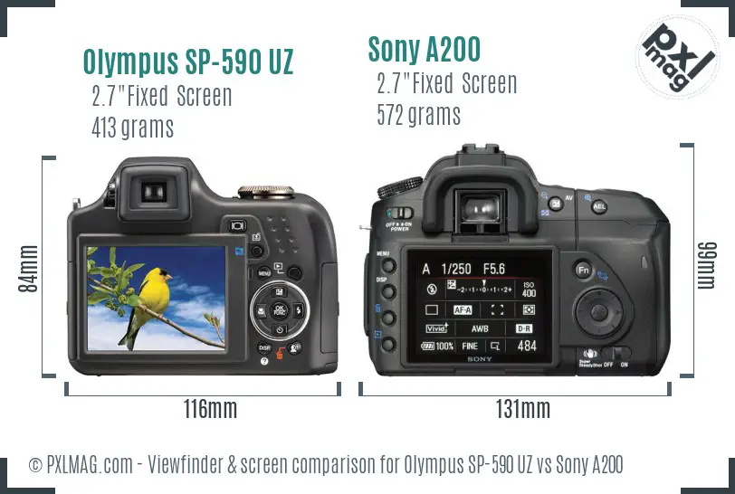 Olympus SP-590 UZ vs Sony A200 Screen and Viewfinder comparison