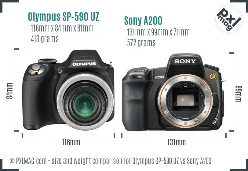 Olympus SP-590 UZ vs Sony A200 size comparison