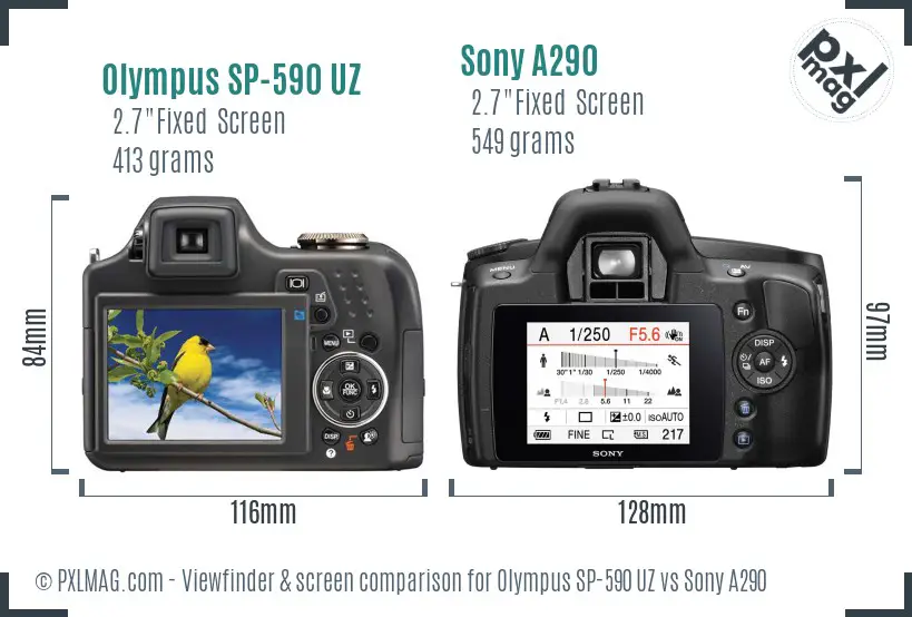 Olympus SP-590 UZ vs Sony A290 Screen and Viewfinder comparison
