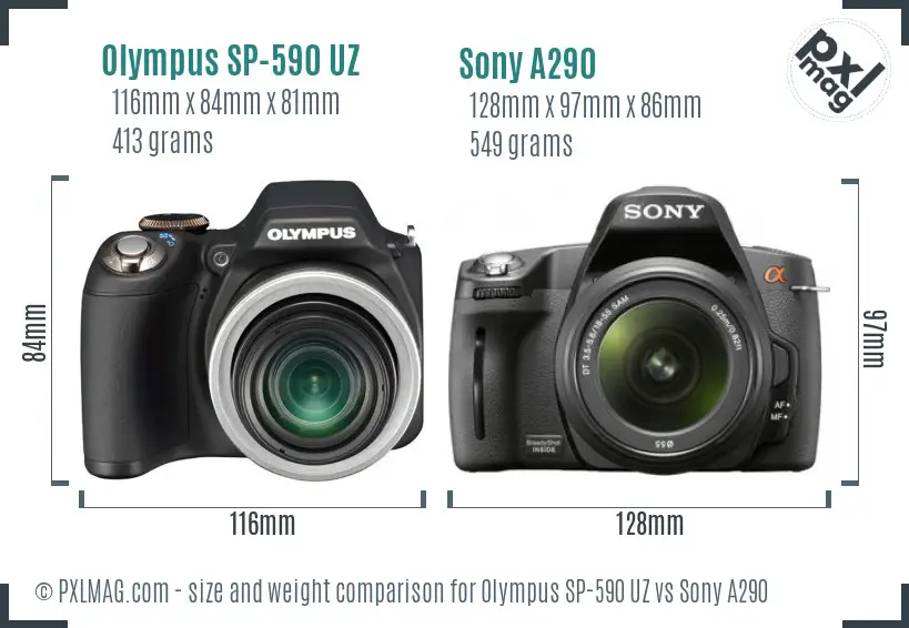 Olympus SP-590 UZ vs Sony A290 size comparison